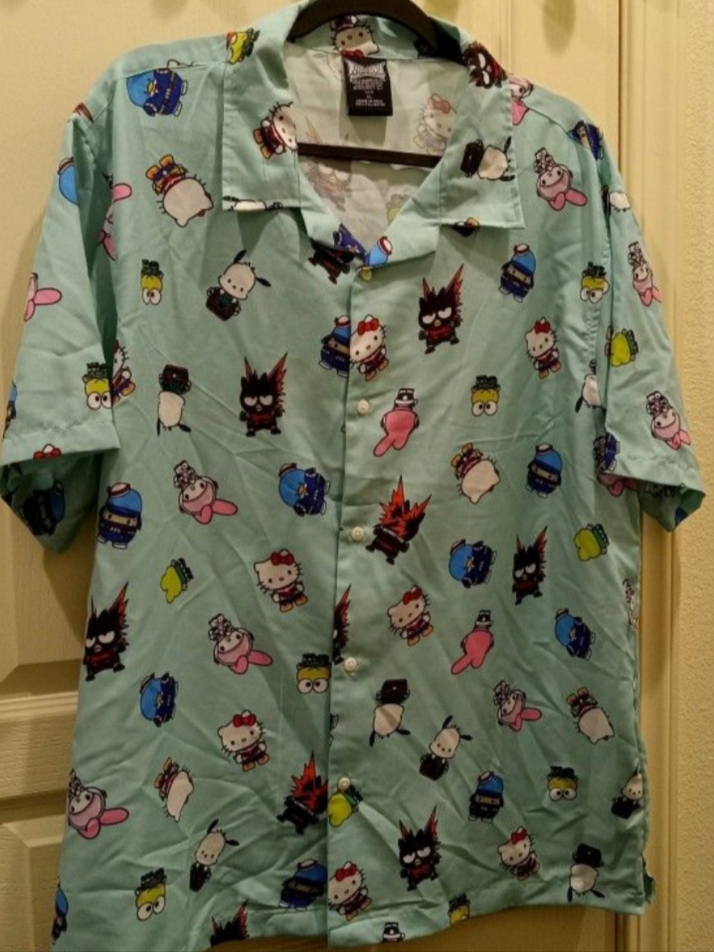 Sanrio Pastel Mint Button-Up Shirt with Character Print